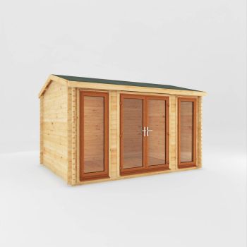 4 x 3 m Home Office Studio Log Cabin - 44 mm - Oak UPVC Windows and Door - Wood/Glass - L314.2 x W403.6 x H260 cm