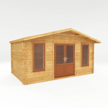 5 x 3 m Retreat Log Cabin with Oak UPVC Windows and Doors - 44 mm - Timber - L342.8 x W513.5 x H287.6 cm - Brown