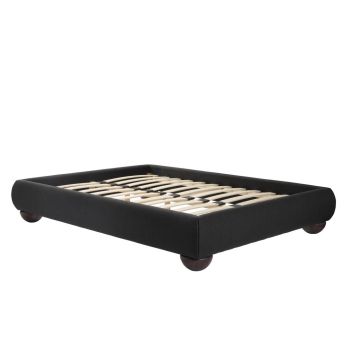 Soller Double Bed Frame - Chenille Tweed/Lacquer - L209 x W156.5 x H35 cm - Deep Charcoal/Natural Oak - Full Assembly Required