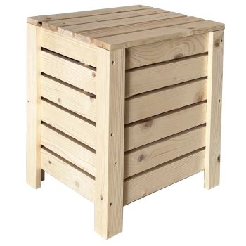 Narrow Slatted Storage Crate Box with Lid, Home Storage, Natural Pine - L34 x W39 x H48 cm
