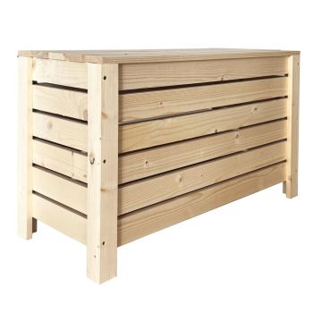 Wide Slatted Storage Crate Box with Lid, Home Storage, Natural Pine - L34 x W80 x H48 cm