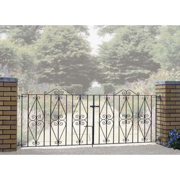 Stirling Scroll Double Driveway Gate - Solid Steel - Fits Gap of 2134 mm x 914 mm High - Electro Galvanised/Black Powder Coated