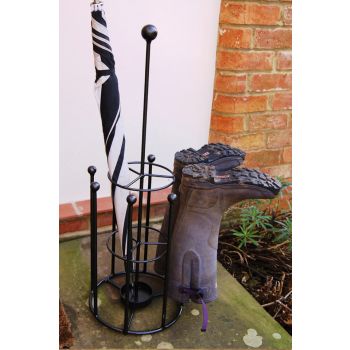 Umbrella and Boot Stand - Wellie Boot Rack - Solid Steel - L30.4 x W30.4 x H83.8 cm - Powder Coated Black