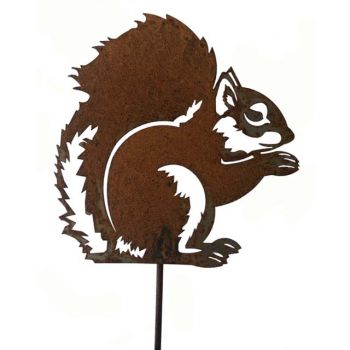 Squirrel on Stake - Steel - W20.3 x H20.3 cm - Bare Metal/Ready to Rust