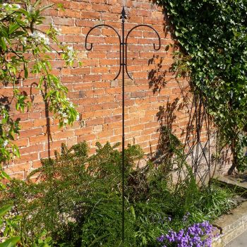 Double Bird Crook - Wild Bird Feeding Station - Solid Steel - W62.5 x H221 cm - Powder Coated Black