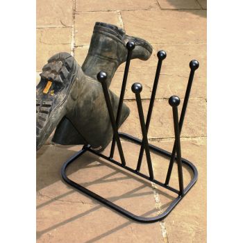 4 Pair Diagonal Boot Rack (Round) - Wellie Stand - Steel - L35.6 x W43.2 x H45.7 cm - Powder Coated Black
