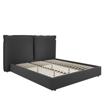Sunday Super King Size Bed Frame - Linen Blend - L231 x W219 x H120 cm - Deep Grey - Full Assembly Required
