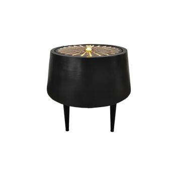Solis Water Feature on Black Legs with Light Display - Metal - L46 x W46 x H47 cm - Charcoal/Aged Copper