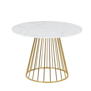 New Mmilo Liverpool Style Marble Table with Golden Chrome Legs - L100 x W100 x H75 cm - White