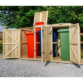 Chatburn Triple Wheelie Bin Store  - Timber - L64 x W180.5 x H120 cm - Fits 3 x 140L Wheelie Bins