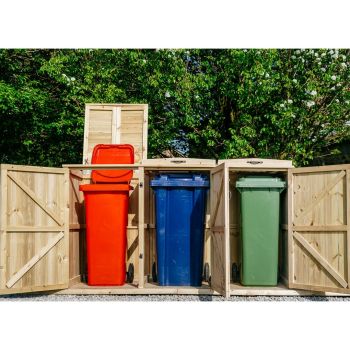 Chatburn Triple Wheelie Bin Store - Timber - L80.4 x W203 x H120 cm - Fits 2 x 180L or 2 x 240L & 1 x 140L Wheelie Bins