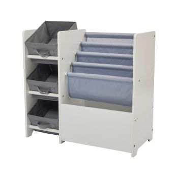 Kids Display Unit with Fabric Storage Boxes - L30 x W65 x H60 cm - White