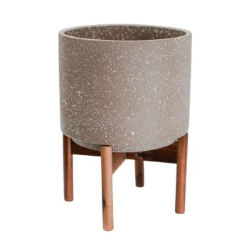 Valetta Speckled Planter with Stand - L24 x W24 x H33 cm - Caramel