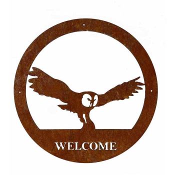 Owl Welcome Wall Art - Small - Steel - W29.5 x H29.5 cm - Bare Metal/Ready to Rust