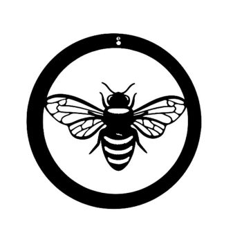 Bee in a Circle Large Garden Wall Art - Powder Coated Black