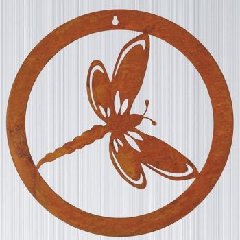 Dragonfly in a Circle Small Garden Wall Art - Bare Metal/Ready to Rust