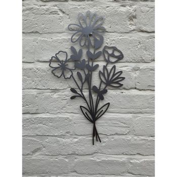 Summer Bouquet Garden Wall Art - W30 x H50 cm - Powder Coated Black