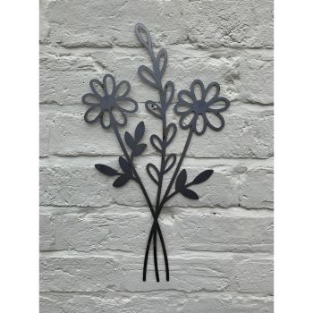 Wildflower Bouquet Garden Wall Art - W30 x H50 cm - Powder Coated Black