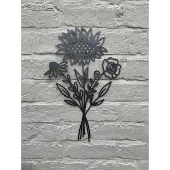 Sunflower Bouquet Garden Wall Art - W30 x H50 cm - Powder Coated Black