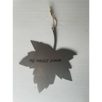 Falling Leaves My Happy Place Garden Wall Art - W20.3 x H25.4 cm - Powder Coated Black