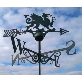 Welsh Dragon Weathervane - Solid Steel - W61 x H88 cm - Powder Coated Black