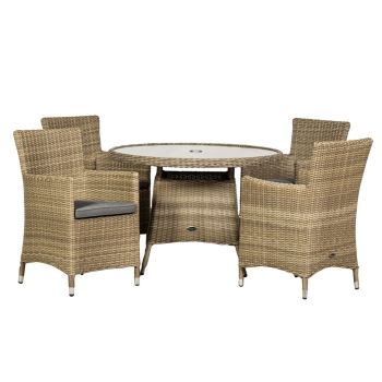 Wentworth 4 Seater Round Carver Dining Set - Synthetic Rattan - H74 x W110 x L110 cm - Beige