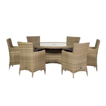 Wentworth 6 Seater Round Carver Dining Set - Synthetic Rattan - H74 x W140 x L140 cm - Beige