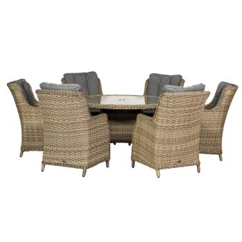 Wentworth 6 Seater Round Highback Comfort Dining Set - Synthetic Rattan - H74 x W140 x L140 cm - Beige