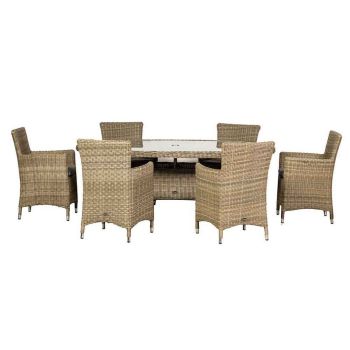 Wentworth 6 Seater Ellipse Carver Dining Set - Synthetic Rattan - H200 x W145 x L76 cm - Beige