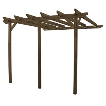 Wall Mounted Garden Pergola 3 Posts - Wood - L360 x W480 x H270 cm - Rustic Brown