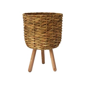 Lined Basket on Legs - Water Hycainth - L30 x W30 x H45 cm - Natural