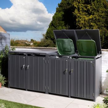 Wimbledon Quadruple Bin Store - Steel - L81 x W265 x H116.5 cm - Powder-Coated - Anthracite