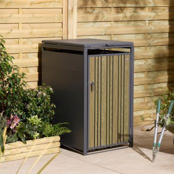 Wimbledon Single Bin Store - Steel - L81 x W68 x H116.5 cm - Powder-Coated - Oak
