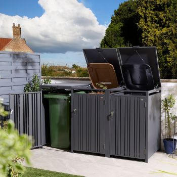 Wimbledon Triple Bin Store - Steel - L81 x W200.5 x H116.5 cm - Powder-Coated - Anthracite