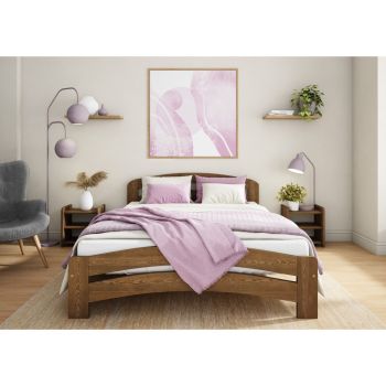 Double Size Bed Frame - Wood - L197 x W143 x H80 cm - Oak