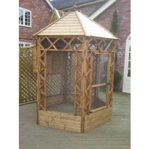 Buttercup Outdoor Bird Cage Hexagonal Victorian Aviary 8' diameter with nestbox